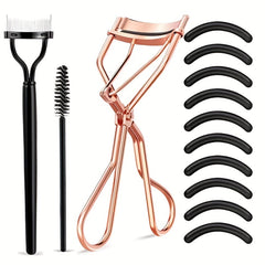 Eyelash Curler and Eyebrow Brush Kit with Silicone Refills Pads