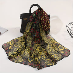 Peacock Print Chiffon Boho Vintage Shawl Head Wrap