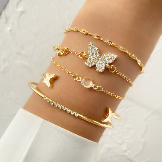 5pk Golden Butterfly Cuff Bangle Bracelet Set