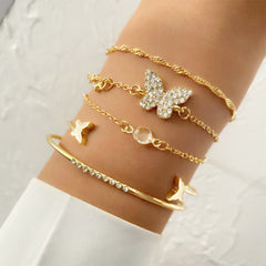 5pk Golden Butterfly Cuff Bangle Bracelet Set