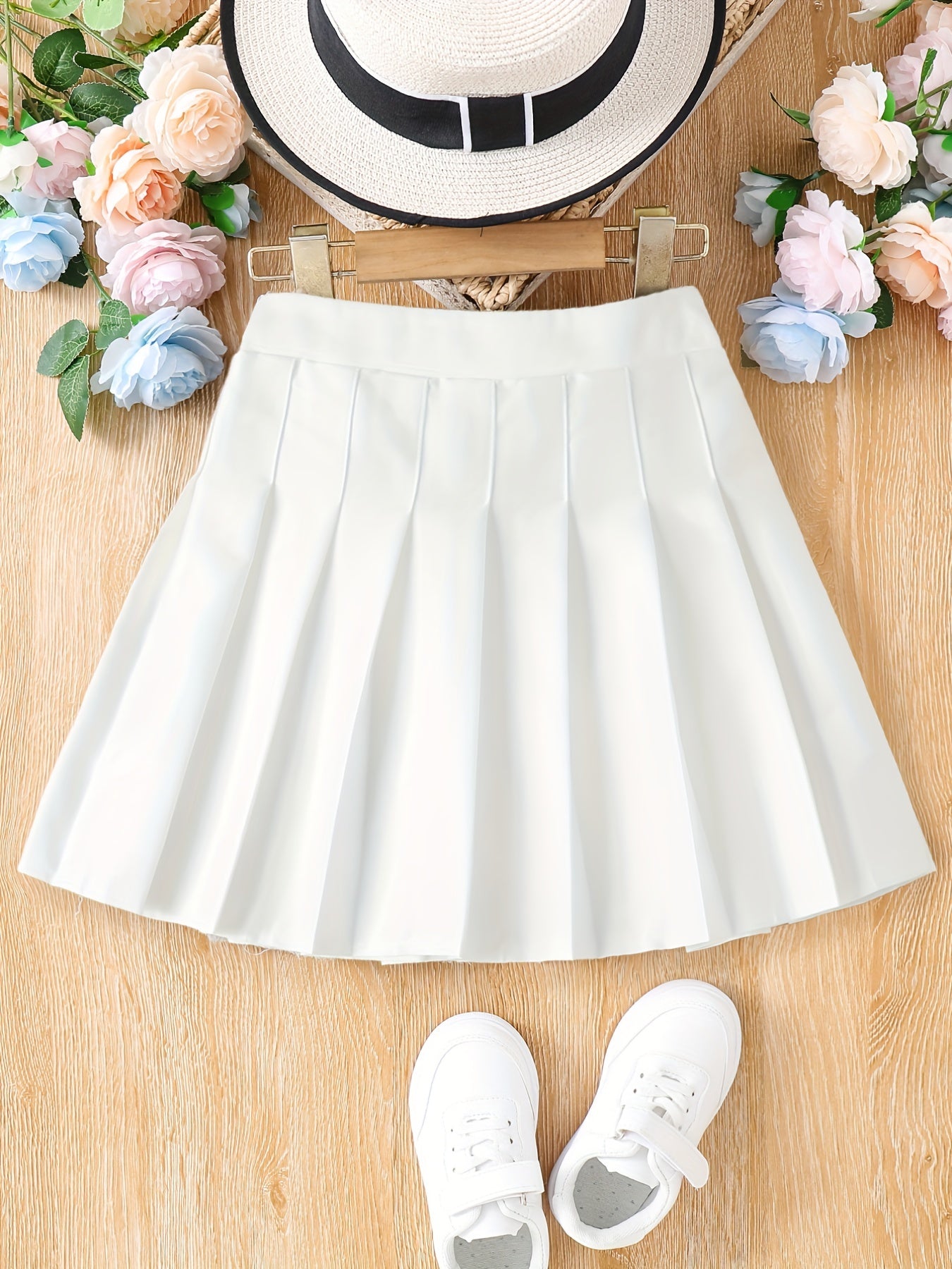 Girls' High Waist Pleated Skater A Line Skirt