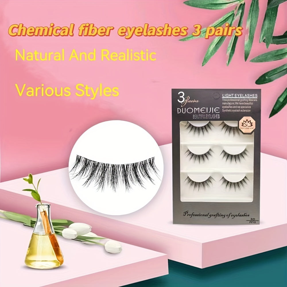 3 Pairs 3D Transparent False Eyelashes Multiple Styles Natural Look