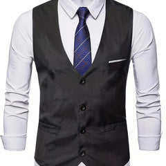 Men's V Neck Smart Suit Vest Retro Style Waistcoat for Wedding