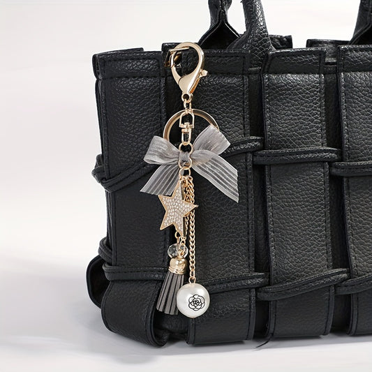 Pentagram Tassel Keychain Bow Pearl Key Chain Bag Purse Decor