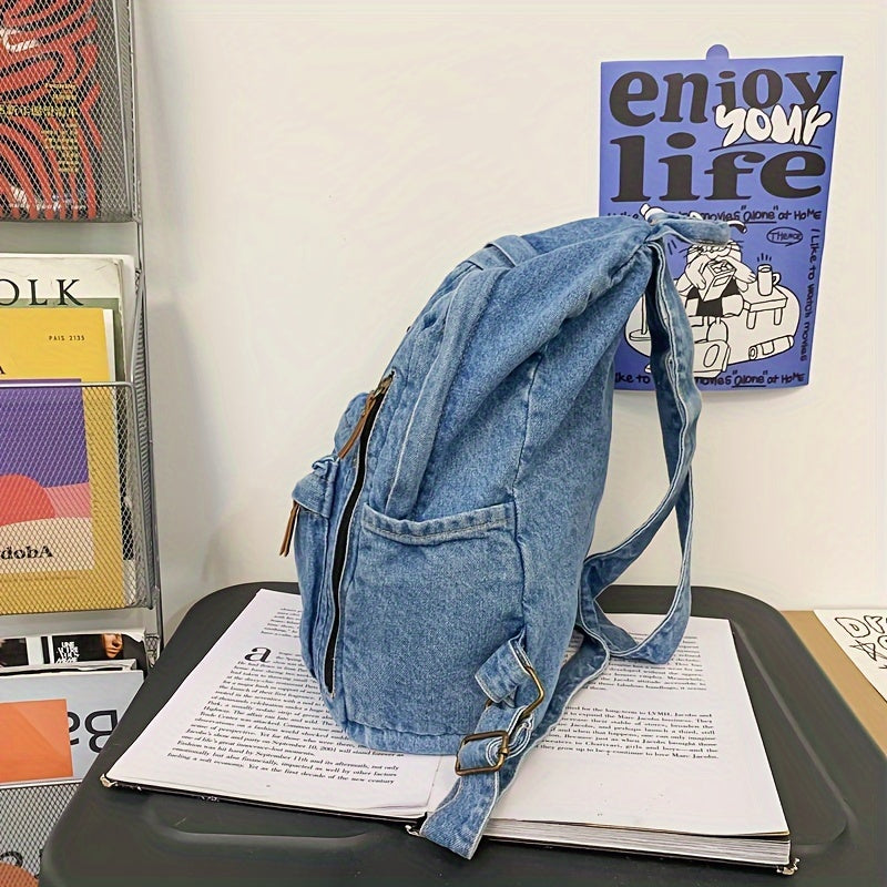 Stylish Denim Backpack with Laptop Compartment