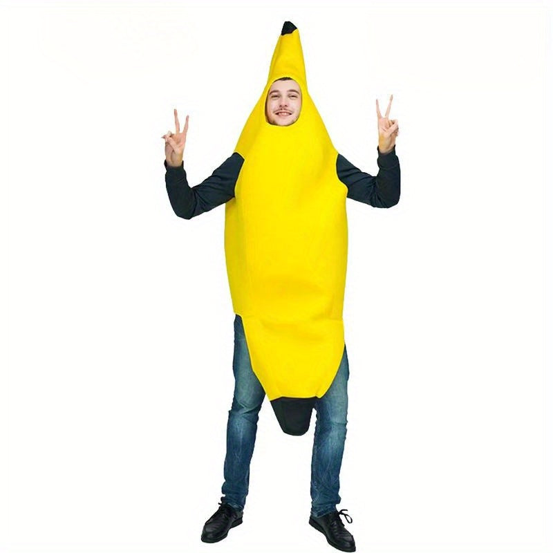 Adult Banana Costume for Halloween & Parties with Monkey Accessory