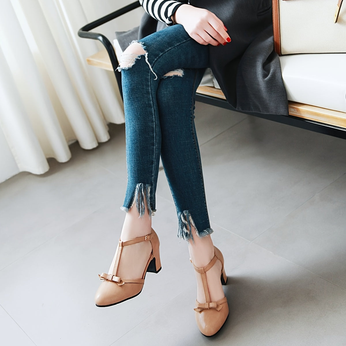 Women's T strap High Heels Pointed Toe Ankle Strap Pumps
