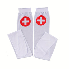 Skull Print Striped Thigh High Socks Halloween Over The Knee Stockings