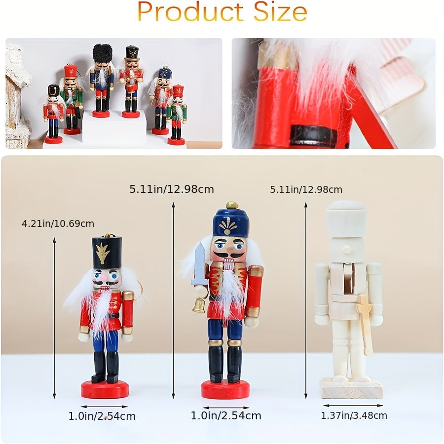 6 Piece Wooden Hand Painted Nutcracker Figurines Christmas Ornament Set