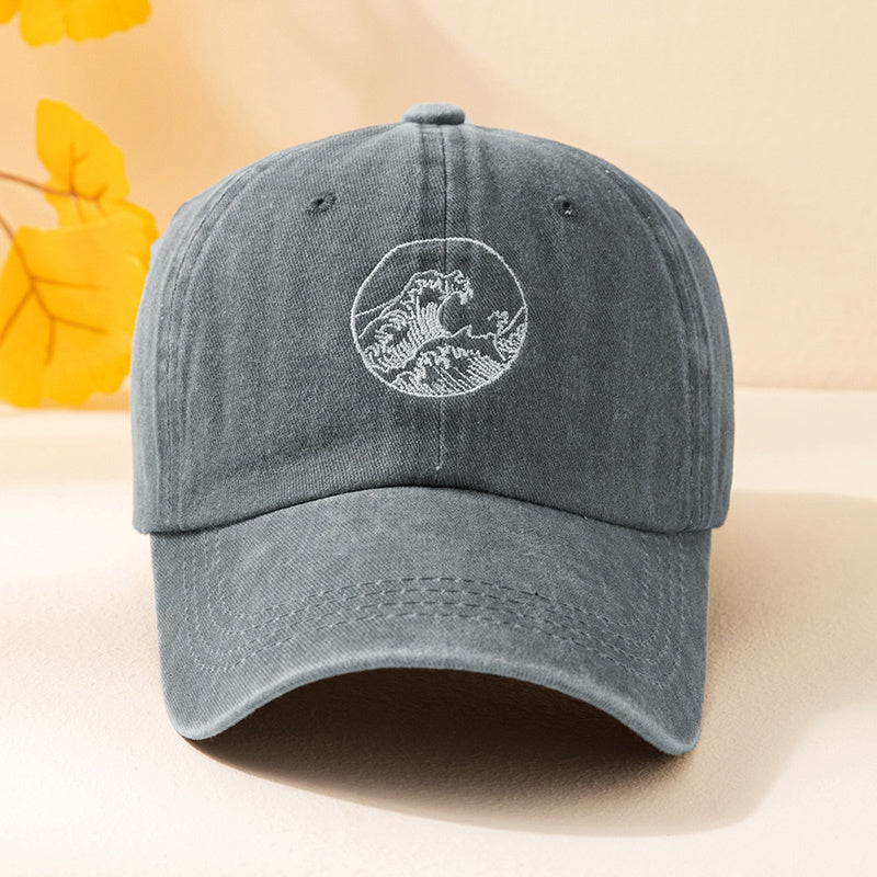 Vintage Ocean Wave Print Embroidered Baseball Cap