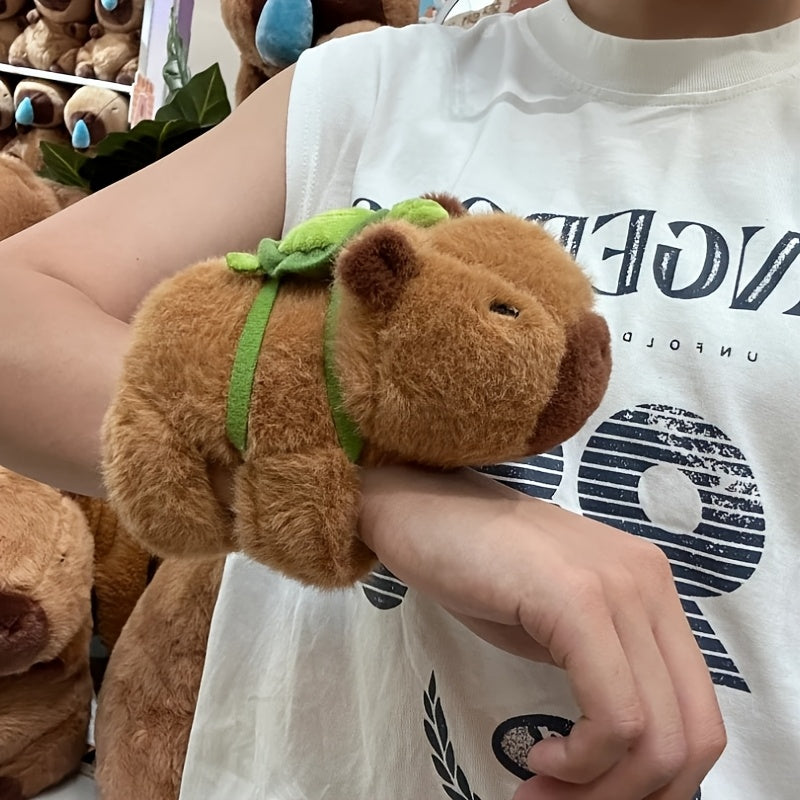 Capybara Plush Bracelet with Turtle Soft Polyester Dark Brown Wristband