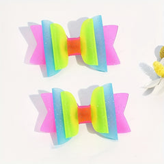 2pcs Girls Block Swim Pool Waterproof Hair Bows Clips Hairpin Headwear