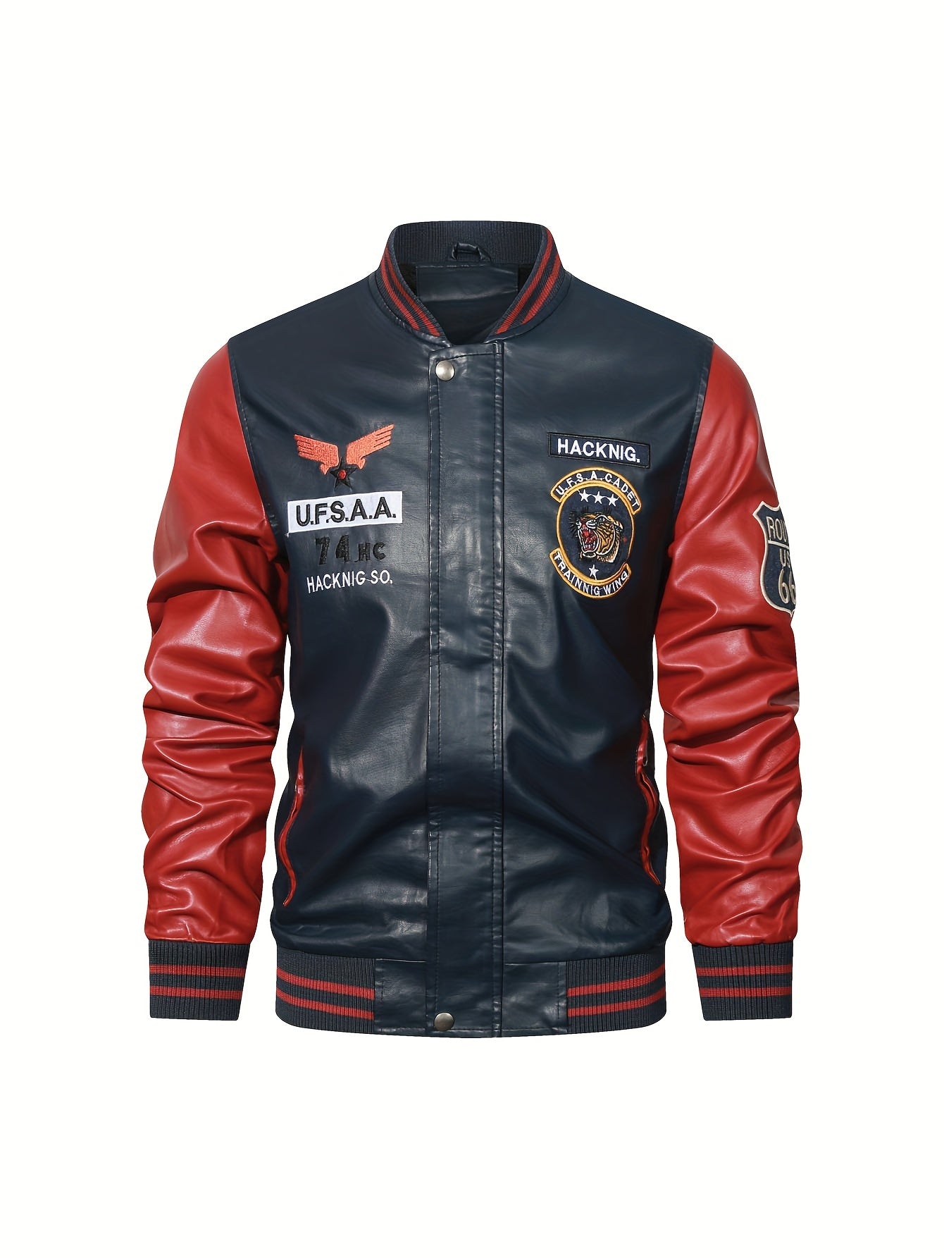 Men's Casual Zipper Baseball Collar PU Leather Jacket