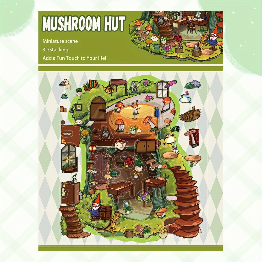 DIY 3D Mushroom Hut Sticker Scene Kit