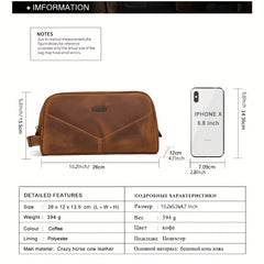 Men's Leather Travel Clutch Bag Briefcase Toiletry Bag