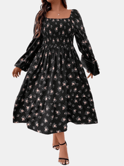 Floral Print Lantern Sleeve Maxi Dress