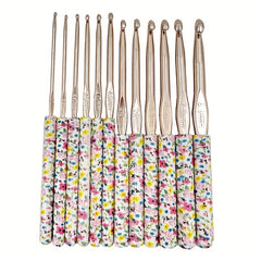12pcs Aluminum Crochet Hooks Set with Floral Plastic Handle