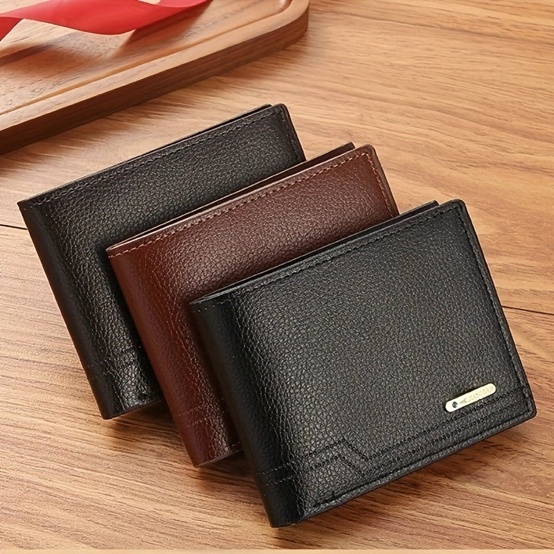 Men's Short Money Clip Wallet Lychee Pattern Soft Clip