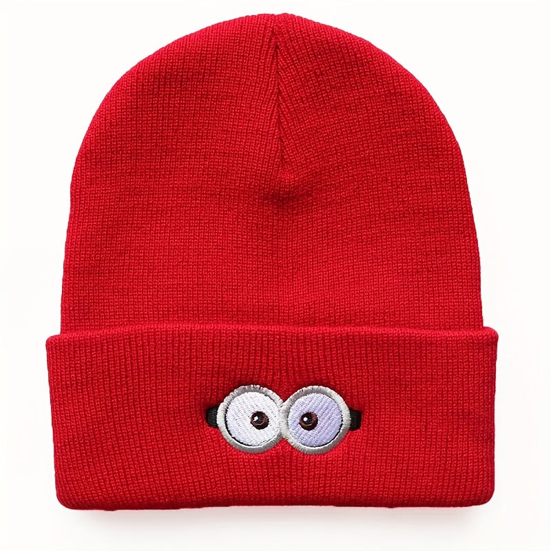 Cartoon Eye Embroidery Beanie Solid Anime Knitted Hat Unisex Lightweight Warm