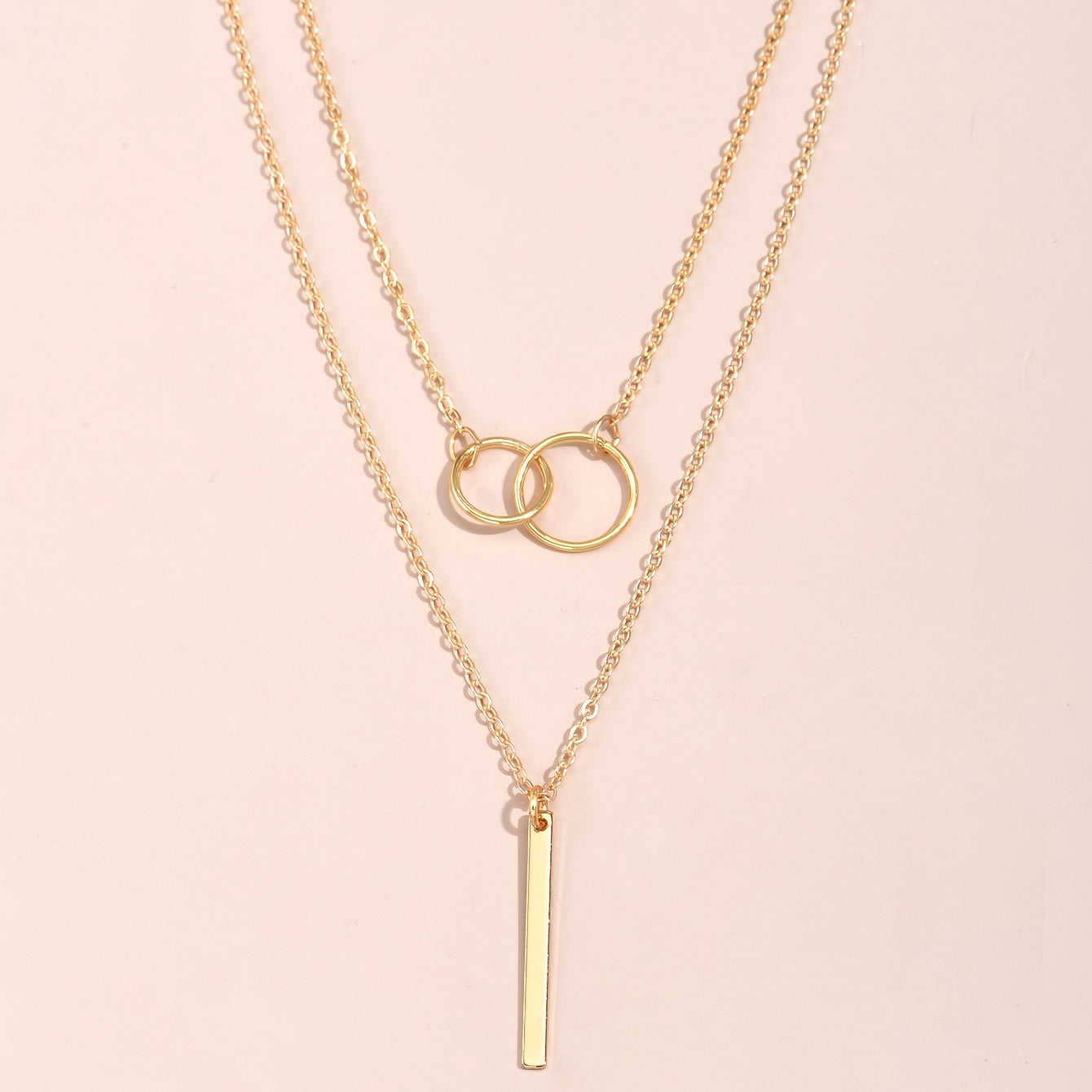 Rectangular Geometry Pendant Double Layer Necklace
