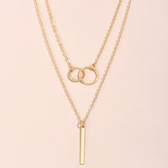 Rectangular Geometry Pendant Double Layer Necklace
