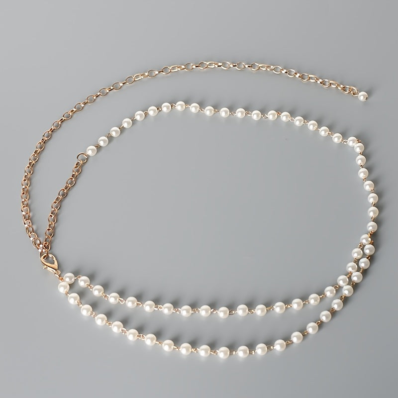 Vintage Faux Pearl Waist Chain Thin Belt