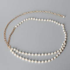 Vintage Faux Pearl Waist Chain Thin Belt