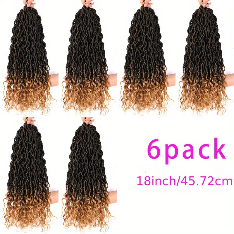 6pk 18in Ombre Long Curly Faux Locs Crochet Hair Deep Wave Braiding Hair