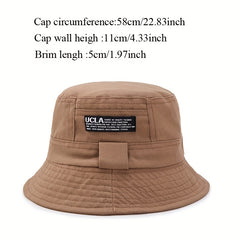 Classic Label Patch Bucket Hat Khaki Unisex Sunscreen Basin Hat