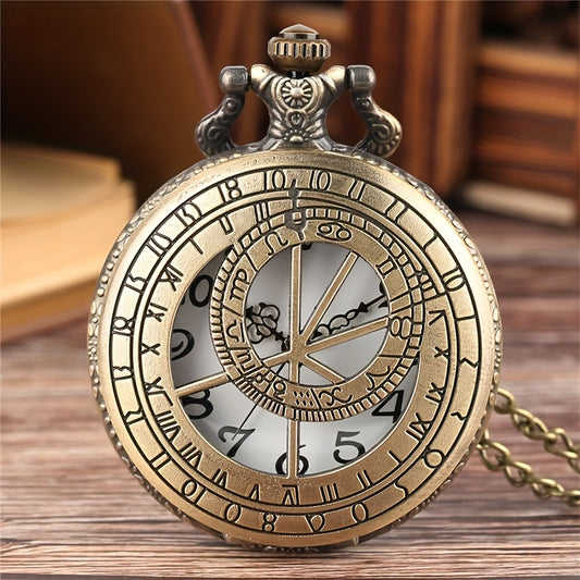 Vintage Bronze Astronomical Round Pointer Quartz Pocket Watch