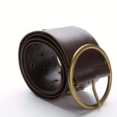Vintage Brown Steampunk Hollow Out PU Leather Wide Belt with Large Round Buckle