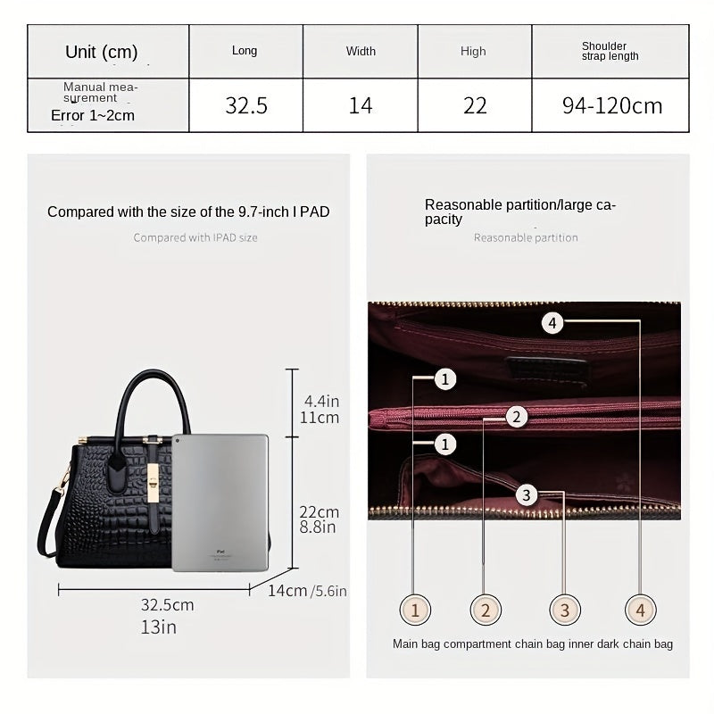 Crocodile Embossed Leather Crossbody Bag - Office & Work Purses