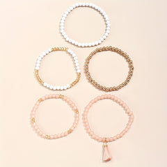 Boho Tassel Pendant Beaded Bracelet Set Hand Jewelry 5 Pcs