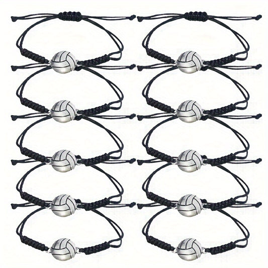 10pcs Volleyball Charm Bracelet, Adjustable Unisex Friendship Bracelet