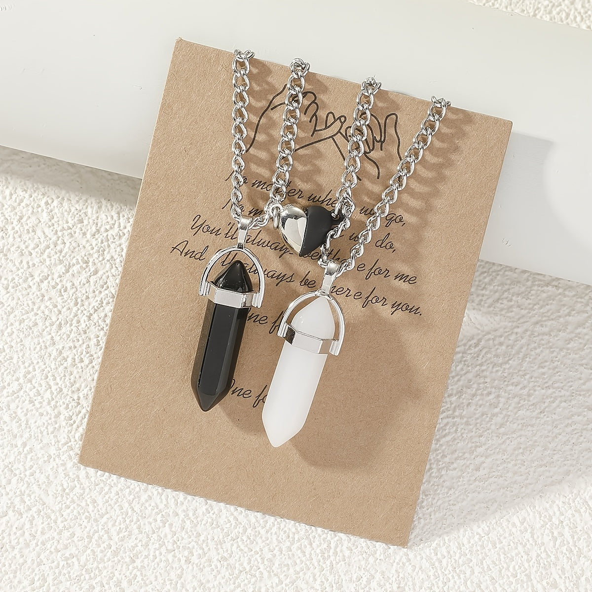 2pcs Couple Natural Stone Crystal Pendant Magnet Necklace Set Gift