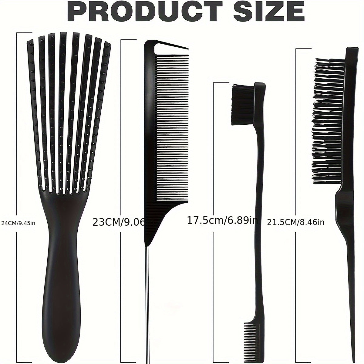 5Pcs Hair Styling Detangling Brush Set Soft Cushion Bristle Comb Edge Teasing