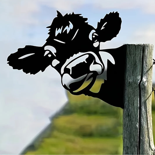 Peeking Cow Outdoor Metal Iron Art Yard Decoration