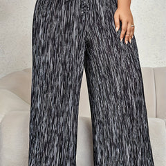 Print Elastic Drawstring Wide Leg Trousers