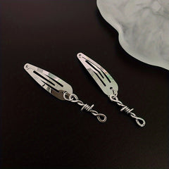 Y2K Punk Silvery Snap Clip Metal Hair Clip