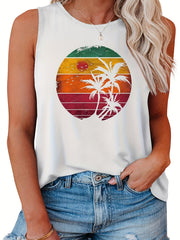  Colorblock Coconut Tree Print Tank Top