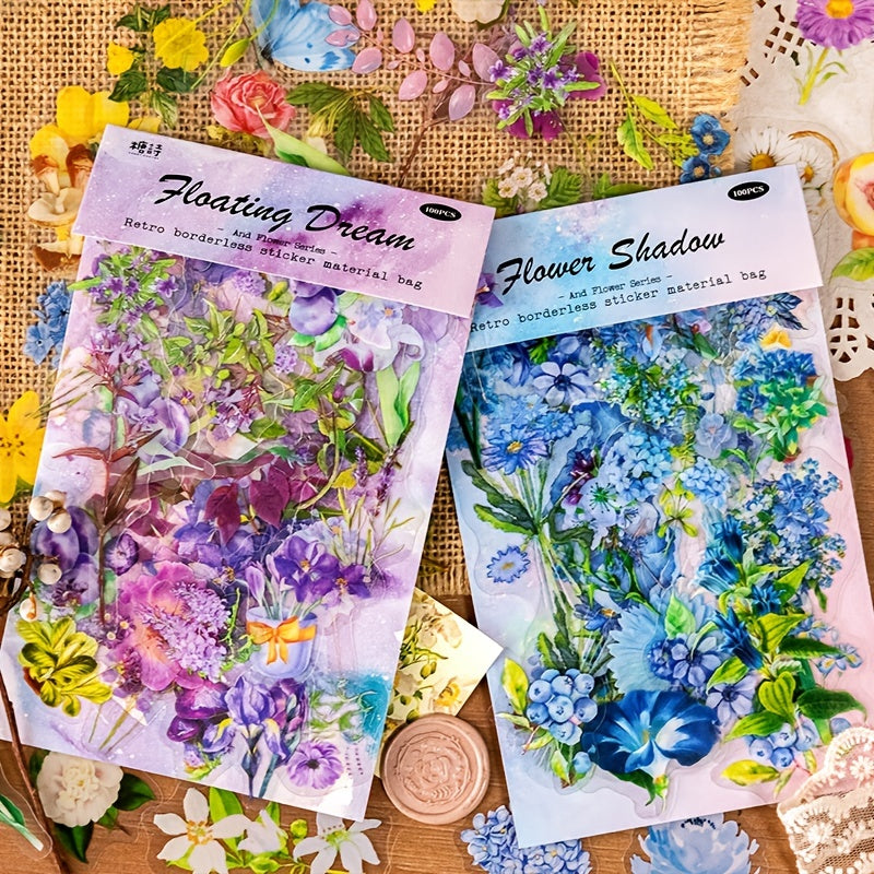 100 Vintage Floral Stickers Blooming Flowers For DIY Art Crafts