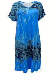  Boho Dress Paisley Print V Neck Stretch Dress