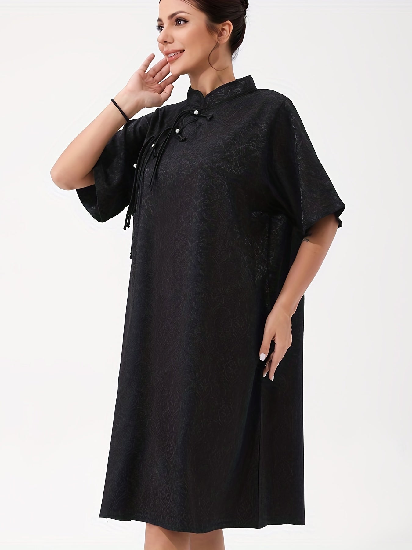  Solid Brocade Jacquard Chinese Style Cheongsam Dress