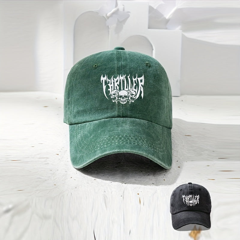 Skull Print Baseball Cap Washed Distressed Sports Hat Women Cotton Sun Hats