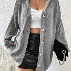  Solid Hollow Out Hoodie Cardigan