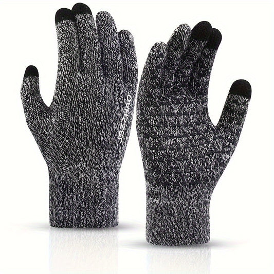 2 Pairs Knitted Gloves Plus Velvet Thickened Touch Screen Winter Outdoor