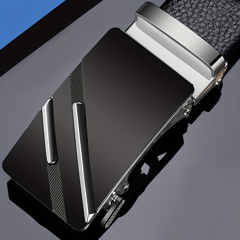 Men's 47in Faux Leather Auto Buckle Business Belt