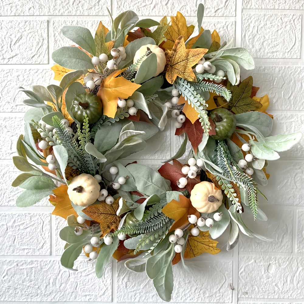 Frosted Leaf Pumpkin Wreath for Halloween, Thanksgiving, Christmas