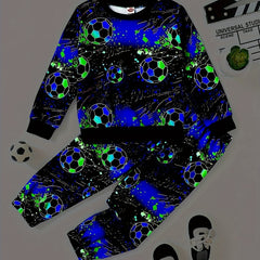 Boy's Soccer Allover Print 2pcs Sweatshirt & Sweatpants Set
