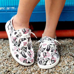 Women's Scream Pattern Slip On Canvas Shoes Halloween Shoes